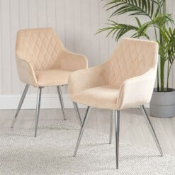 Set Of 2 Ellie Champagne Velvet Dining Chairs With Stainless Steel Legs
