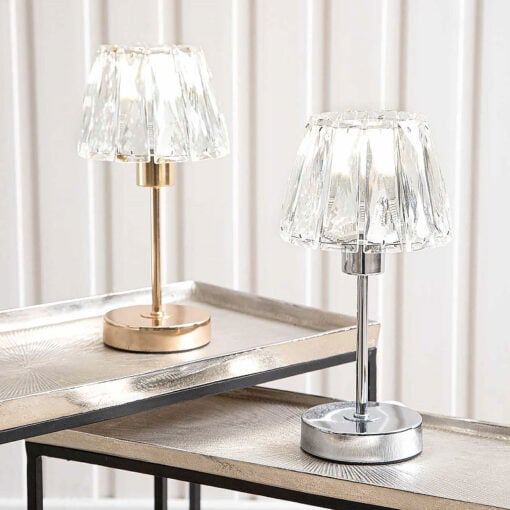 Gold Metal Candlestick Table Lamp With Crystal Shade 27cm