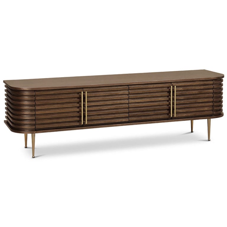 Kayla Walnut Art Deco TV Stand Media Unit With Brass Handles And Feet