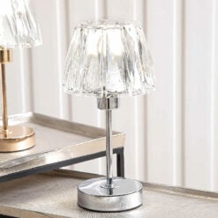 Silver Chrome Candlestick Table Lamp With Crystal Shade 27cm