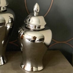 Small Silver Chrome Effect Ceramic Ginger Jar Vase Home Decoration