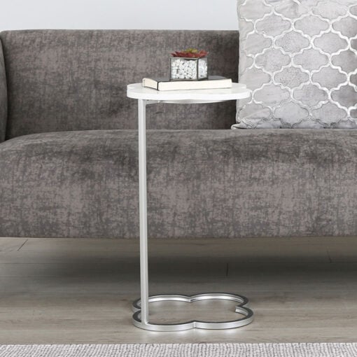 Stainless Steel And White Marble Effect Petal End Table Sofa Table