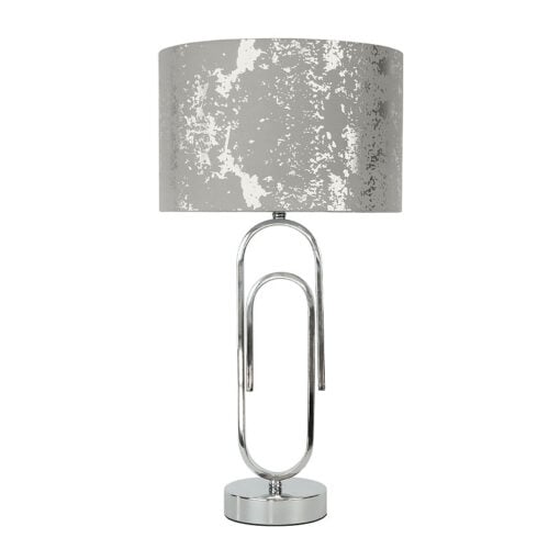 Table Lamp With Paper Clip Design Base And Grey Fabric Drum Shade 54cm