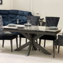 Brooklyn Grey Ceramic Top Extending Dining Table With Metal Base 220cm