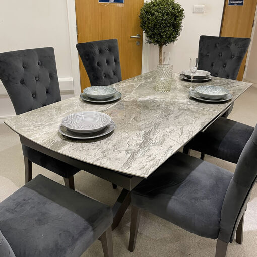 Brooklyn Grey Ceramic Top Extending Dining Table With Metal Base 220cm