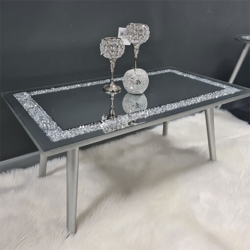Diamond Crush Mirrored Lounge Coffee Table Crystal Border