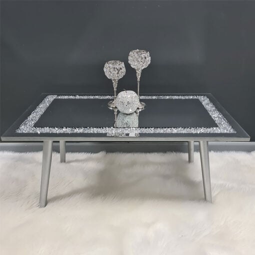Diamond Crush Mirrored Lounge Coffee Table Crystal Border