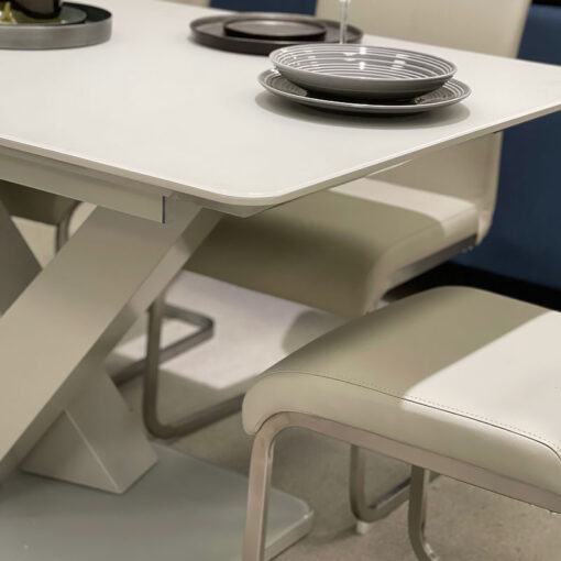 Panama Glass High Gloss White Extending Dining Table With V Shaped Base 160cm