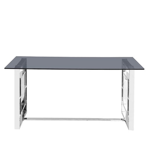 Plaza Contemporary Stainless Steel And Smoked Glass Dining Table