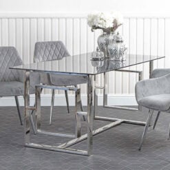 Plaza Contemporary Stainless Steel And Smoked Glass Dining Table