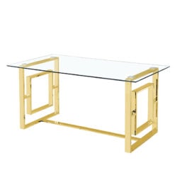 Plaza Gold Contemporary Gold Metal And Clear Glass Dining Table