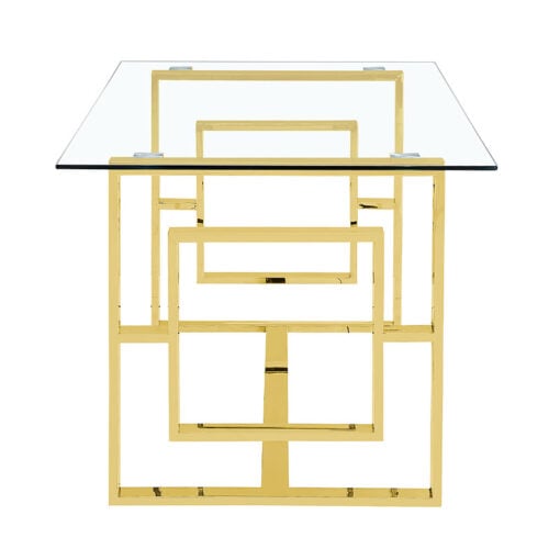 Plaza Gold Contemporary Gold Metal And Clear Glass Dining Table
