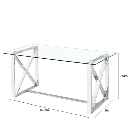 Zenn Contemporary Stainless Steel And Clear Glass Dining Table