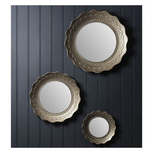 Cora Set of Three Champagne Gold Round Wall Mirrors