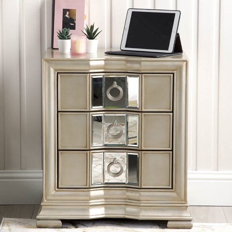 Christabel Champagne Gold Mirrored 3 Drawer Bedside Picture — free download