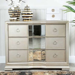 Christabel Champagne Gold Mirrored 3 Drawer Chest Of Drawers Cabinet