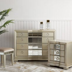Christabel Champagne Gold Mirrored 5 Drawer Chest Of Drawers Cabinet
