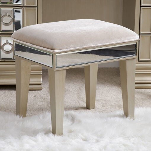 Christabel Champagne Gold Mirrored Dressing Stool Vanity Stool