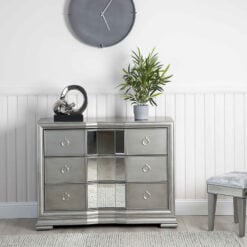 Christabel Grey Mirrored 3 Drawer Chest Of Drawers Cabinet