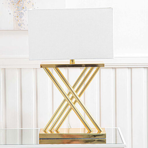 70cm X Design Gold Table Lamp With White Linen Shade