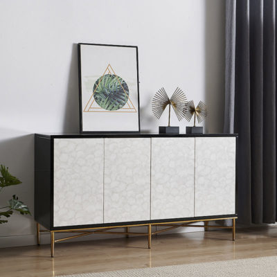 Adela 4 Door Black And White Sideboard Cabinet With Gold Legs | Picture ...