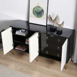Adela 4 Door Black And White Sideboard Cabinet With Gold Legs