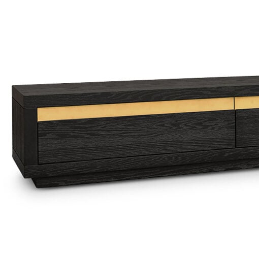 Beatrice 2 Drawer Oak Veneer TV Stand Media Unit With Brass Inlay