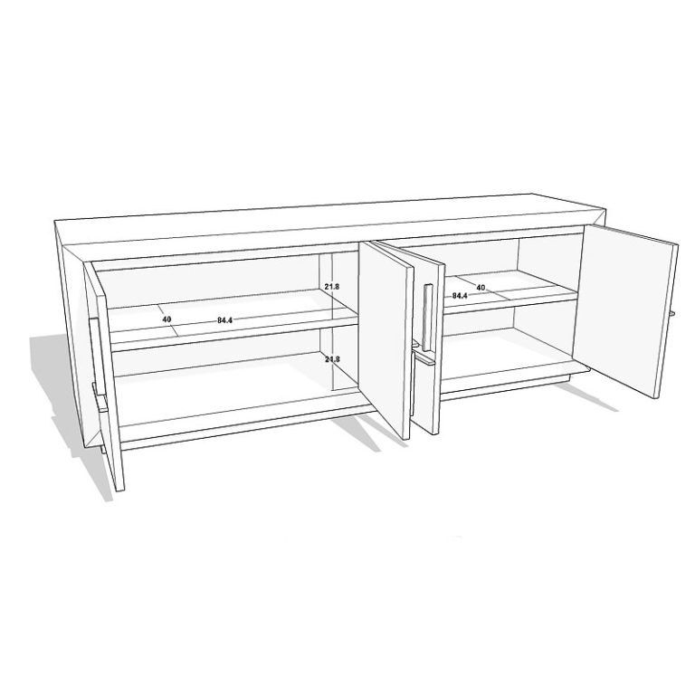 Caterina 4 Door Dark Brown Oak Media Unit TV Stand With Gold Handles