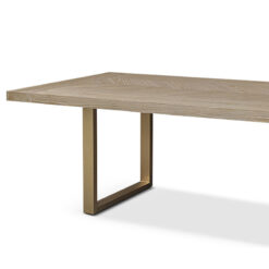 Cecelia Dining Table With Parquet Style Grey Oak Top And Brass Base