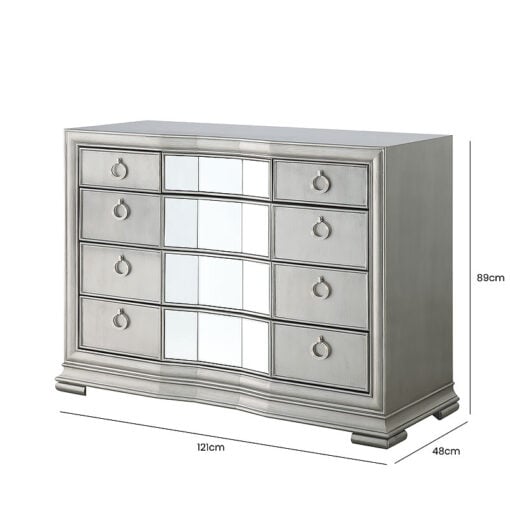 Christabel Grey Mirrored 5 Drawer Chest Of Drawers Cabinet