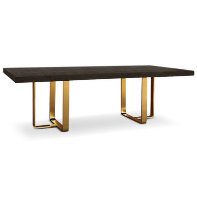 Daphne Dining Table With Textured Coffee Oak Table Top And Brass Base ...