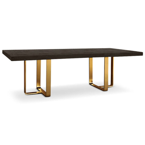 Daphne Dining Table With Textured Coffee Oak Table Top And Brass Base