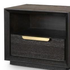 Daphne Textured Coffee Oak 1 Drawer Bedside Cabinet With Brass Handle