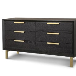 Daphne Textured Coffee Oak 6 Drawer Chest Cabinet With Brass Handle
