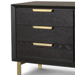 Daphne Textured Coffee Oak 6 Drawer Chest Cabinet With Brass Handle