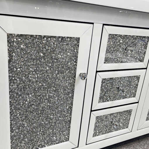 Diamond Crush White Mirrored 3 Drawer 2 Door Sideboard Cabinet
