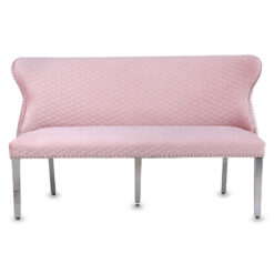 Diana Pink Velvet And Chrome Dining Bench With Lion Ring Knocker
