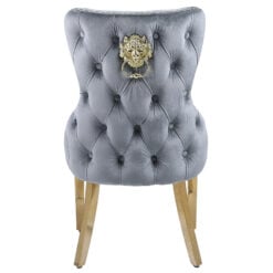 Elizabeth Grey Velvet And Gold Dining Chair With Lion Ring Knocker