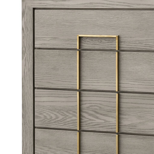 Hugo Textured Grey Taupe Oak 5 Drawer Tall Chest With Gold Handles