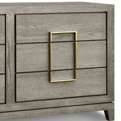 Hugo Textured Taupe Wood Oak 6 Drawer Chest With Gold Handles