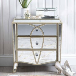 Mallory Champagne Gold Mirrored 3 Drawer Bedside Cabinet Chest