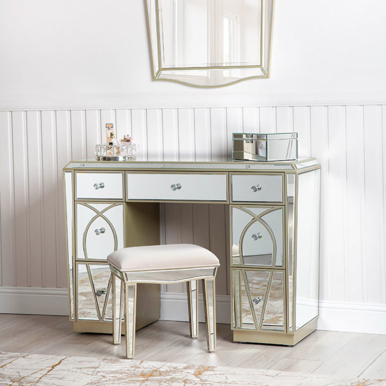 Mallory Champagne Gold Mirrored 7 Drawer Dressing Table Picture