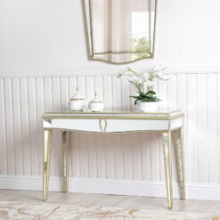 Mallory Champagne Gold Mirrored Console Table Hallway Table
