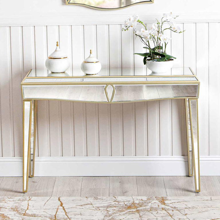 Mallory Champagne Gold Mirrored Console Table Hallway Table Picture