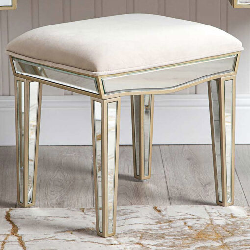 Mallory Champagne Gold Mirrored Dressing Stool Vanity Stool