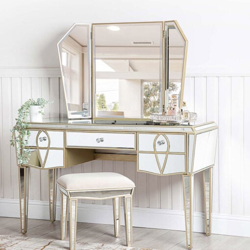Mallory Champagne Gold Trifold Dressing Mirror Vanity Mirror