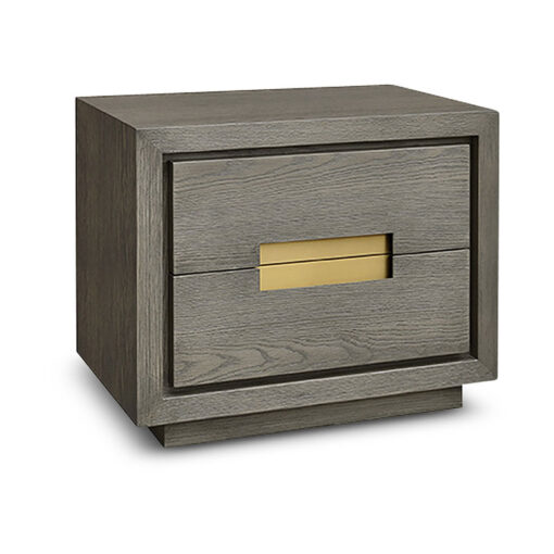 Peregrine Grey Taupe Oak 2 Drawer Bedside Cabinet With Brass Inlay