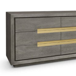 Peregrine Grey Taupe Oak 6 Drawer Chest of Drawers With Brass Inlay