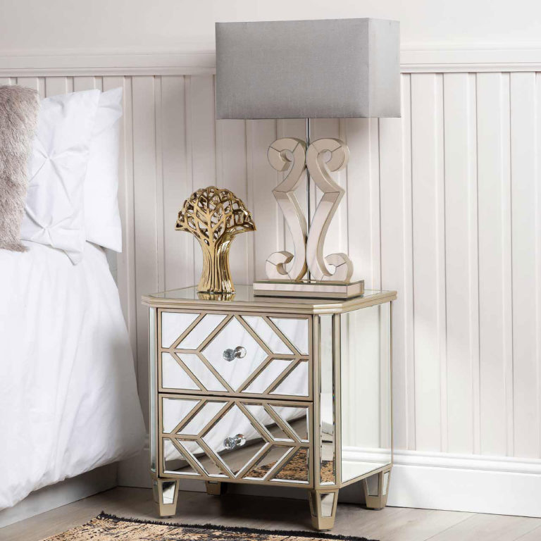 Mirrored Champagne Gold 2 Drawer Bedside Chest — free download