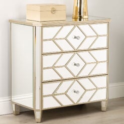Venetia Mirrored Champagne Gold 3 Drawer Chest Of Drawers Cabinet